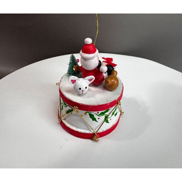 Kathe Wohlfahrt Santa On Drum Ornament With Toys & Tree Germany 4" - Picture 4 of 6
